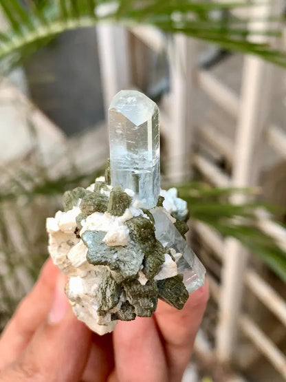 Diamond Cut Blue Aquamarine Crystals with Mica Specimen from Pakistan - 50 Gram