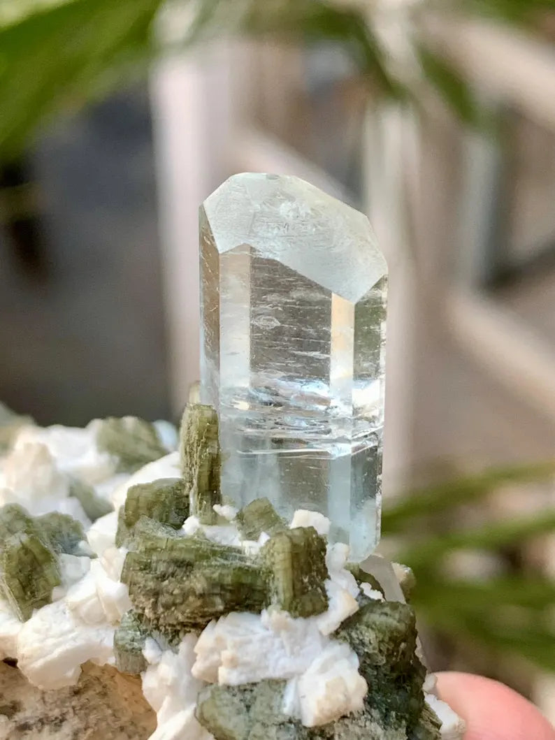 Diamond Cut Blue Aquamarine Crystals with Mica Specimen from Pakistan - 50 Gram