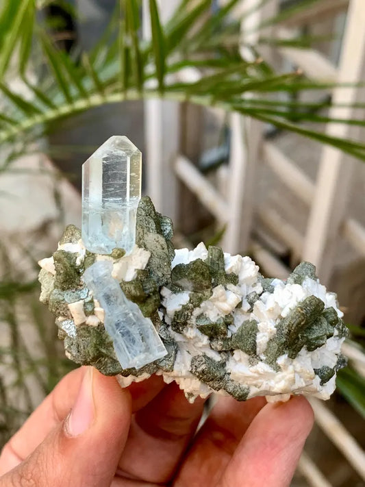 Diamond Cut Blue Aquamarine Crystals with Mica Specimen from Pakistan - 50 Gram