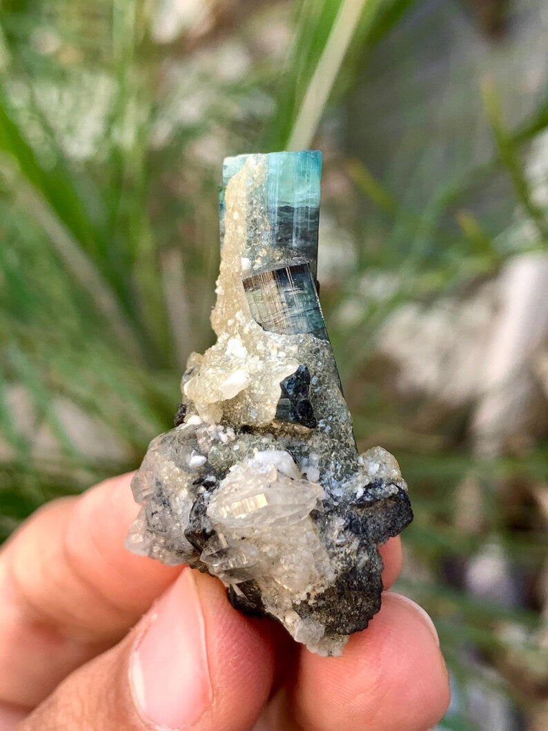 Bicolor Tourmaline Crystalls with Quartz combined from Afghanistan - 14 Gram