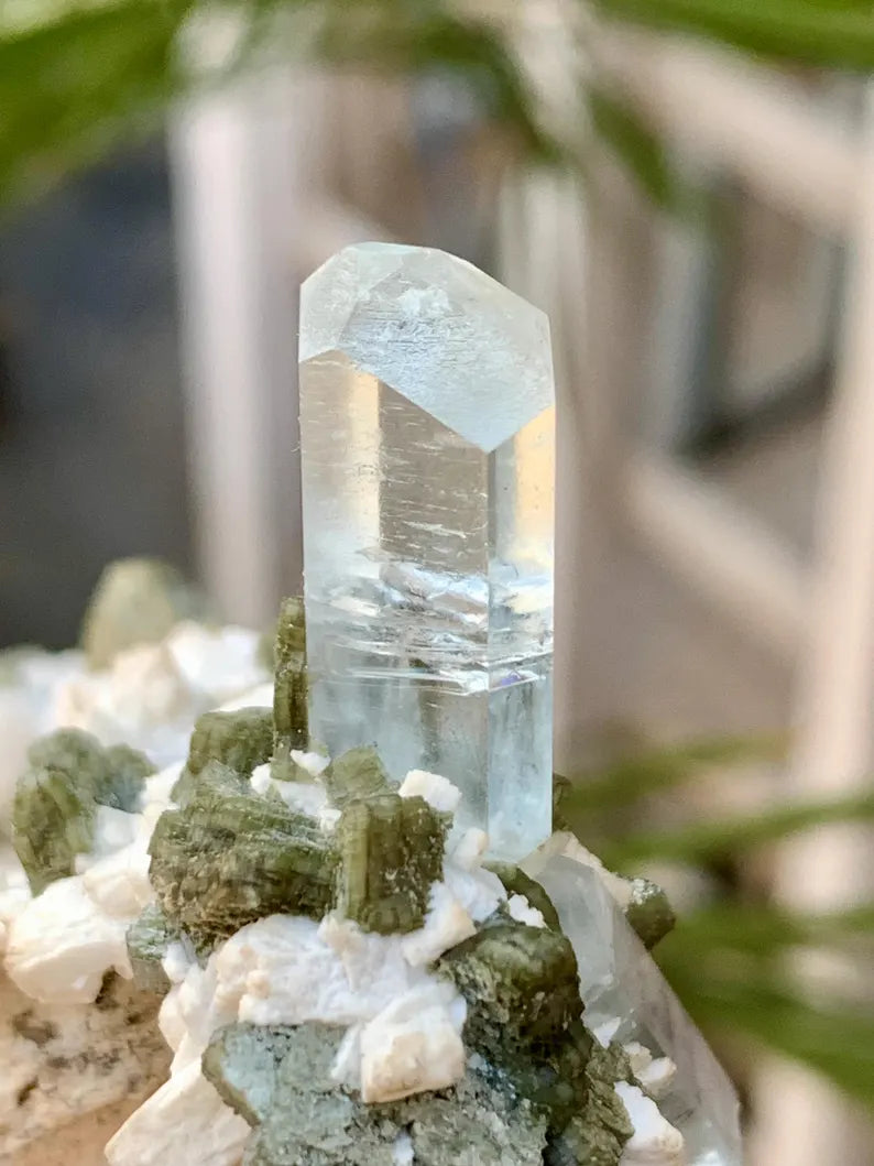 Diamond Cut Blue Aquamarine Crystals with Mica Specimen from Pakistan - 50 Gram