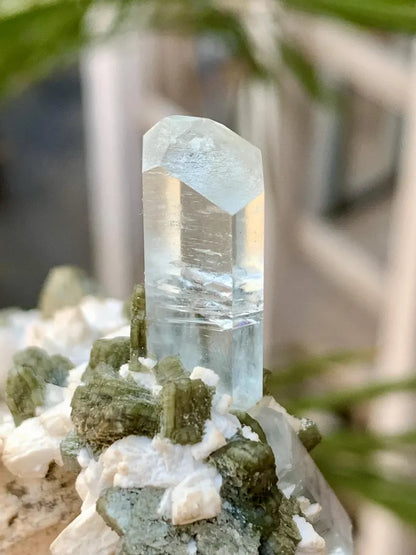 Diamond Cut Blue Aquamarine Crystals with Mica Specimen from Pakistan - 50 Gram