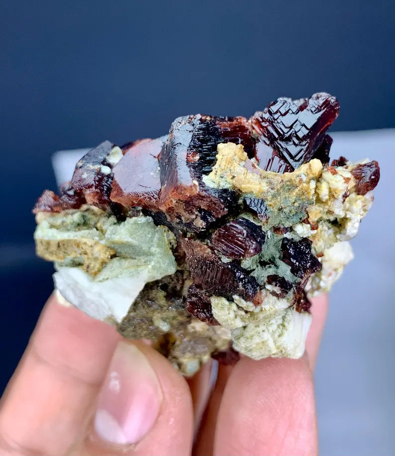 Etched Red Spessartite Garnet Cluster from Pakistan - 123 Gram