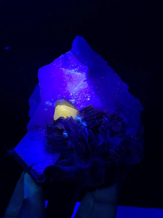 FLuorescent Pink Apatite Crystal with Star mica Feldspar Specimen from Pakistan - 418 Gram