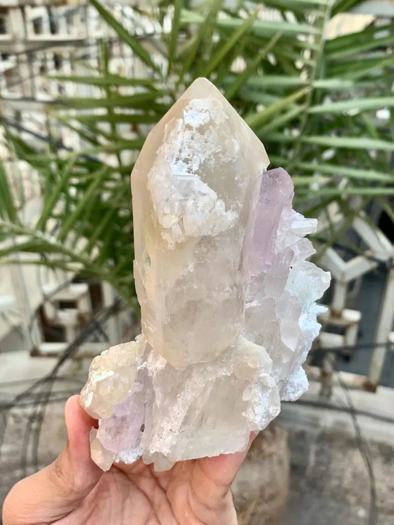 Fluorescent Pink Kunzite with Indicolite tourmalines and Quartz from Afghanistan - 380 Gram