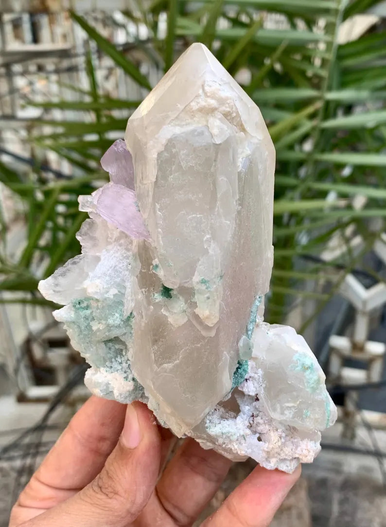 Fluorescent Pink Kunzite with Indicolite tourmalines and Quartz from Afghanistan - 380 Gram