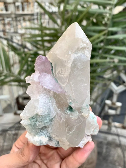 Fluorescent Pink Kunzite with Indicolite tourmalines and Quartz from Afghanistan - 380 Gram