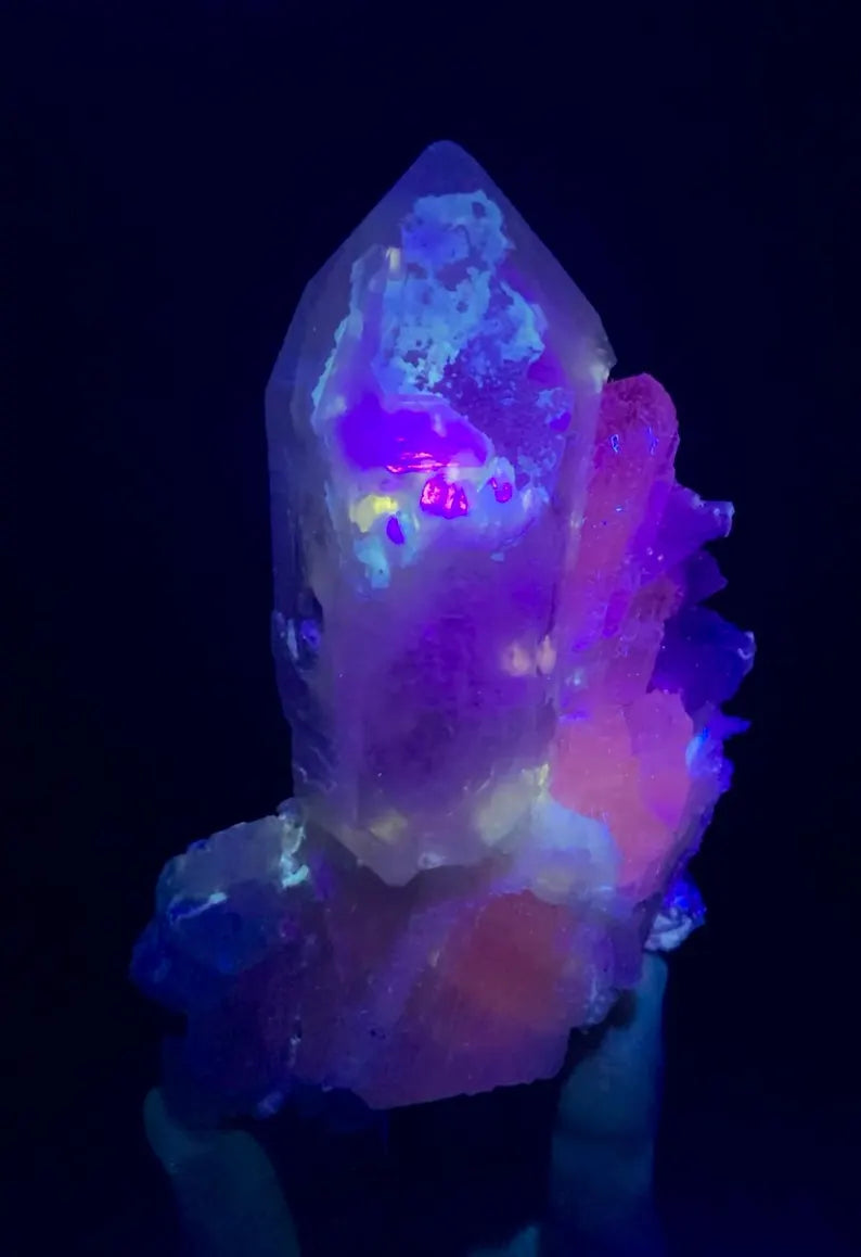 Fluorescent Pink Kunzite with Indicolite tourmalines and Quartz from Afghanistan - 380 Gram