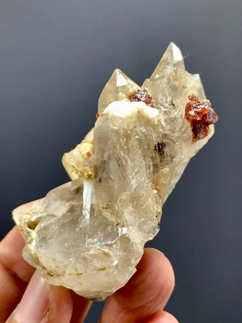 Etched Red Spessartite Garnet Crystals on Quartz from Pakistan - 68 Gram