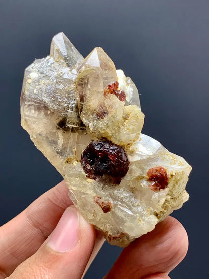 Etched Red Spessartite Garnet Crystals on Quartz from Pakistan - 68 Gram