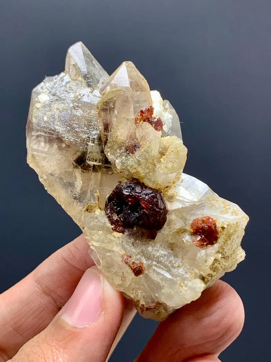 Etched Red Spessartite Garnet Crystals on Quartz from Pakistan - 68 Gram