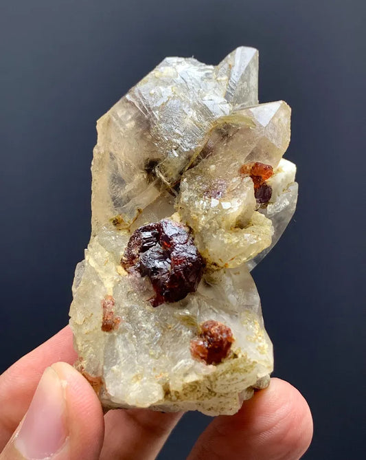 Etched Red Spessartite Garnet Crystals on Quartz from Pakistan - 68 Gram