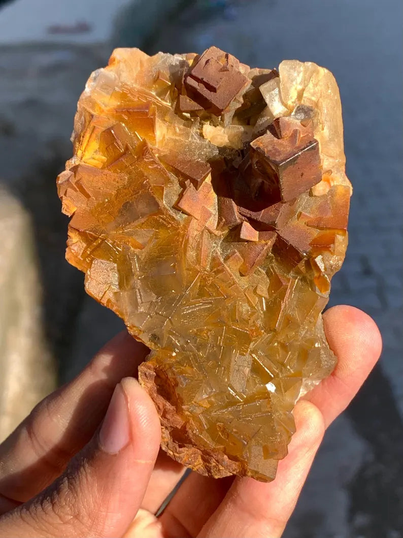 Rainbow SHade Yellow CUbic Fluorite Crystals Specimen from Pakistan - 142 Gram