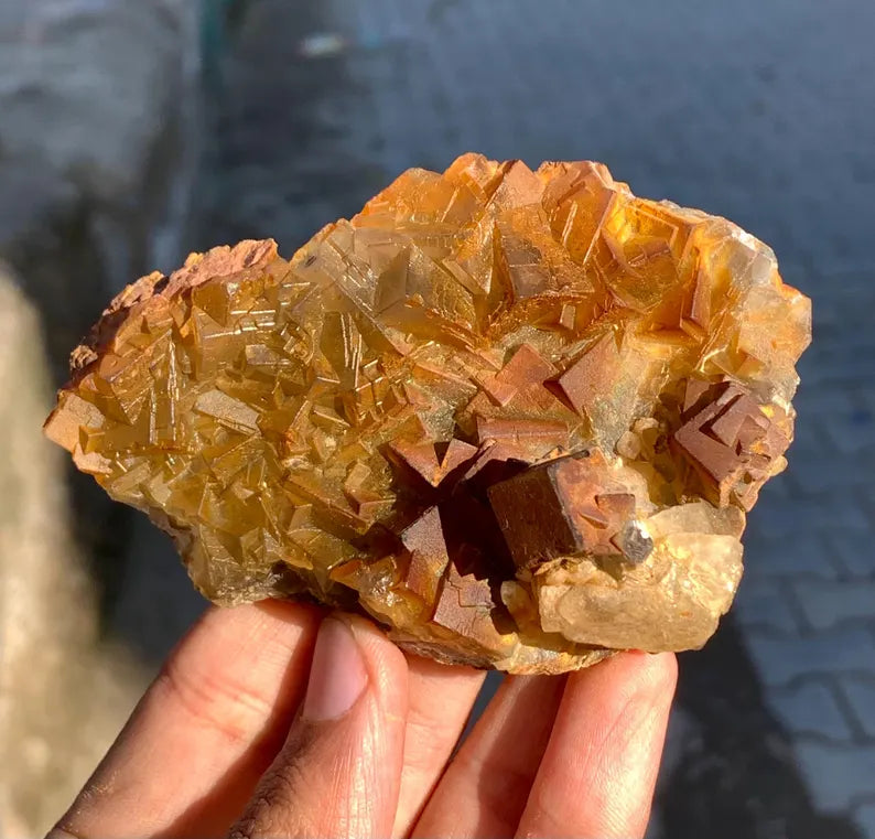 Rainbow SHade Yellow CUbic Fluorite Crystals Specimen from Pakistan - 142 Gram
