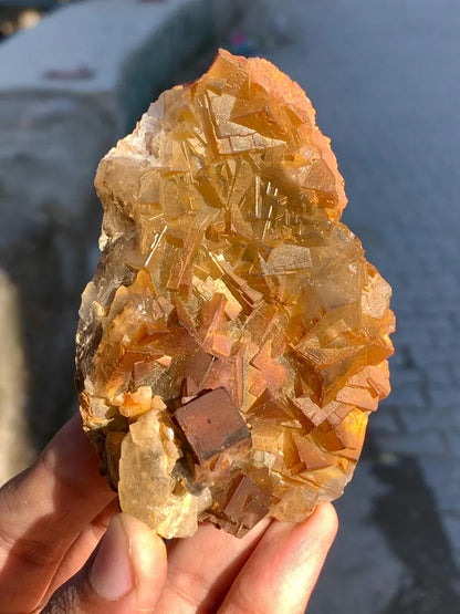 Rainbow SHade Yellow CUbic Fluorite Crystals Specimen from Pakistan - 142 Gram