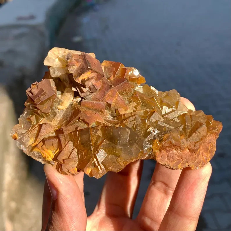 Rainbow SHade Yellow CUbic Fluorite Crystals Specimen from Pakistan - 142 Gram