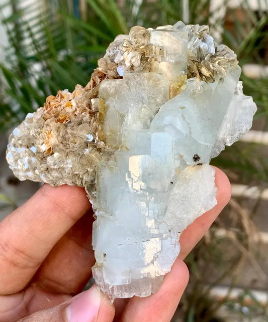 Stepwise Blue Aquamarine Crystal with Mica from Pakistan - 146 Gram