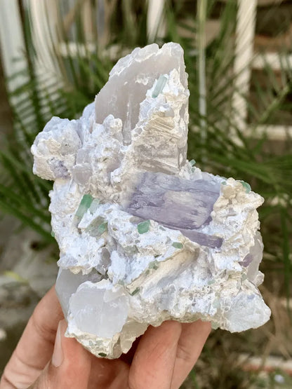 FLuorescent Purple Pink Kunzite with Tourmalines and Quartz Specimen from Afghanistan - 267 Gram