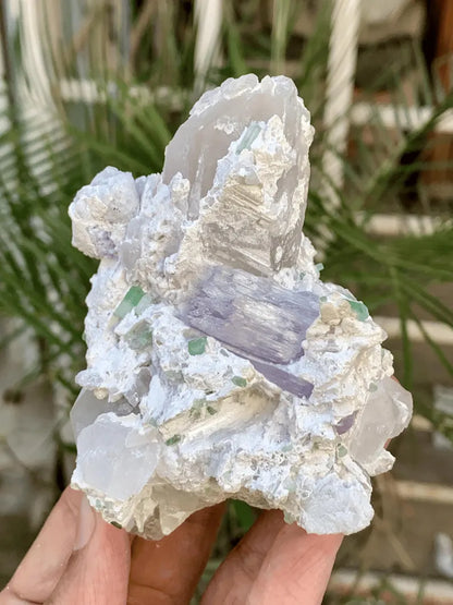 FLuorescent Purple Pink Kunzite with Tourmalines and Quartz Specimen from Afghanistan - 267 Gram