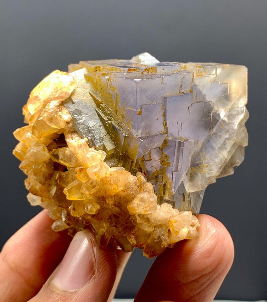 Cubic Purple Phantom FLuorite WIth Calcite from Pakistan - 86 Gram