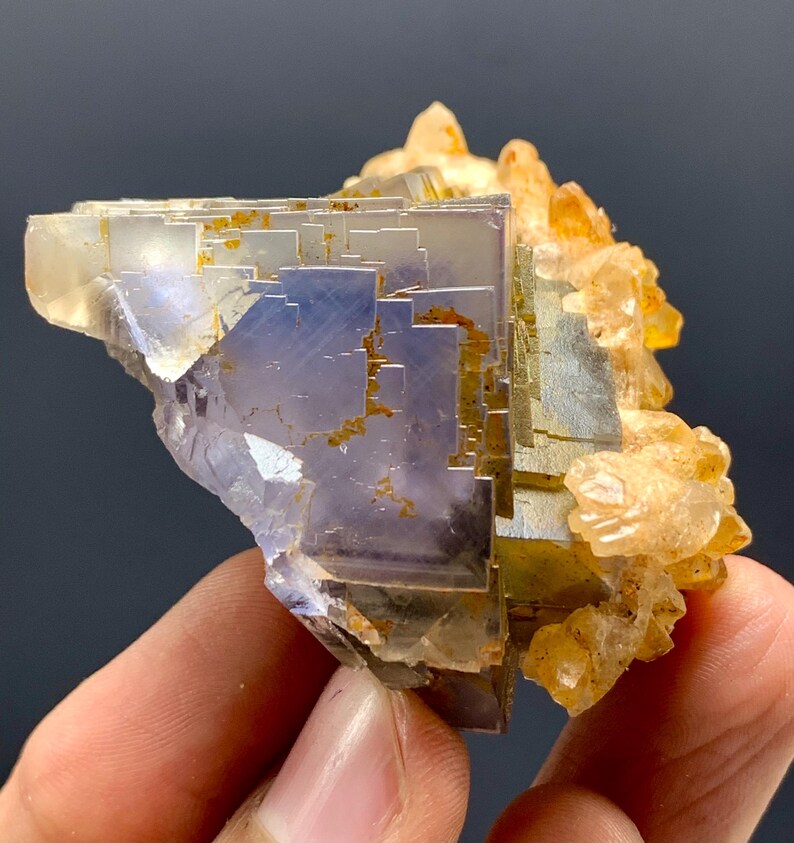 Cubic Purple Phantom FLuorite WIth Calcite from Pakistan - 86 Gram
