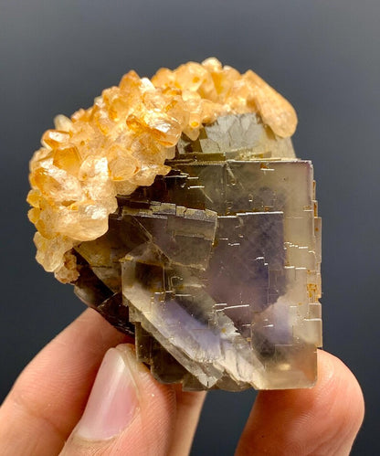 Cubic Purple Phantom FLuorite WIth Calcite from Pakistan - 86 Gram
