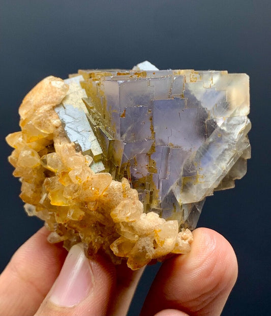 Cubic Purple Phantom FLuorite WIth Calcite from Pakistan - 86 Gram
