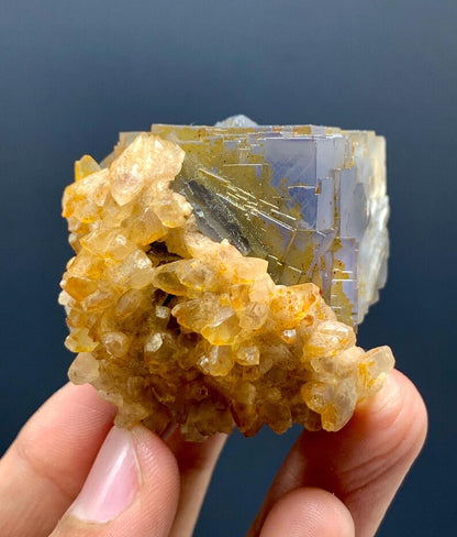 Cubic Purple Phantom FLuorite WIth Calcite from Pakistan - 86 Gram