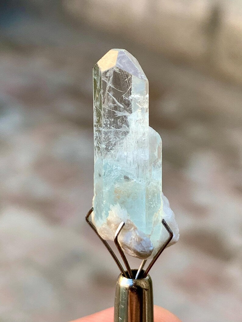 Transparent Diamond Cut Blue Aquamarine with DNA inclsuions from Pakistan