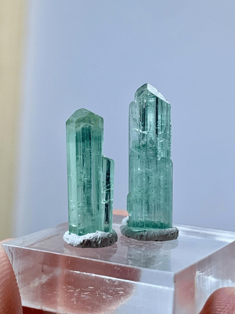 Natural terminated Blue Tourmaline Crystals Pair from Afghanistan - 11.00 Carats