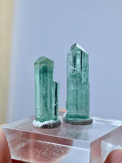 Natural terminated Blue Tourmaline Crystals Pair from Afghanistan - 11.00 Carats