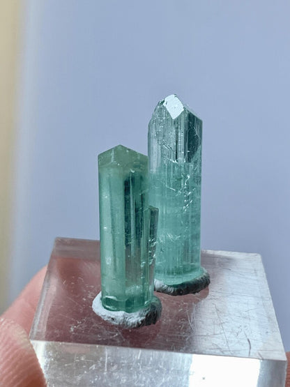 Natural terminated Blue Tourmaline Crystals Pair from Afghanistan - 11.00 Carats