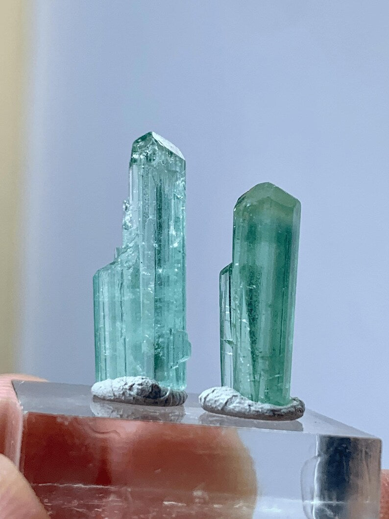Natural terminated Blue Tourmaline Crystals Pair from Afghanistan - 11.00 Carats