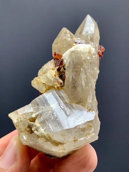 Etched Red Spessartite Garnet Crystals on Quartz from Pakistan - 68 Gram