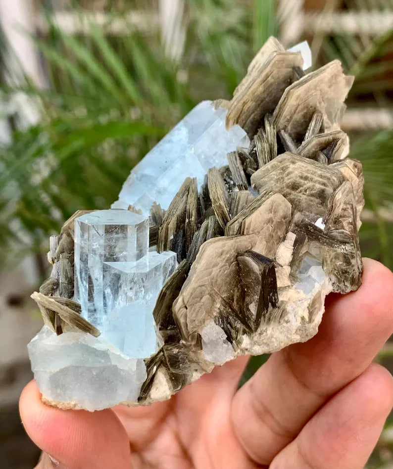 Gemmy Blue Aquamarine Crystals with Star Mica from Pakistan - 110 Gram