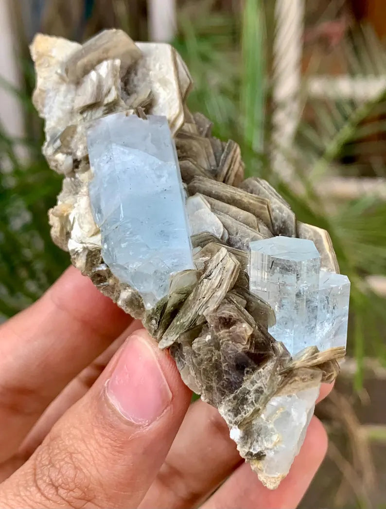 Gemmy Blue Aquamarine Crystals with Star Mica from Pakistan - 110 Gram