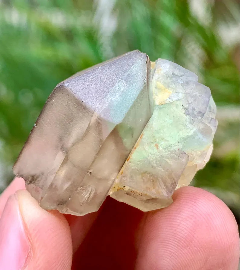Bicolor Pink and Green Fluorite Crystal with Quartz from Pakistan - 17 Gram