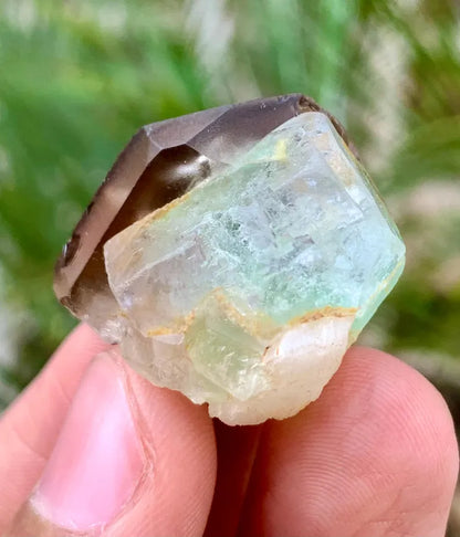 Bicolor Pink and Green Fluorite Crystal with Quartz from Pakistan - 17 Gram