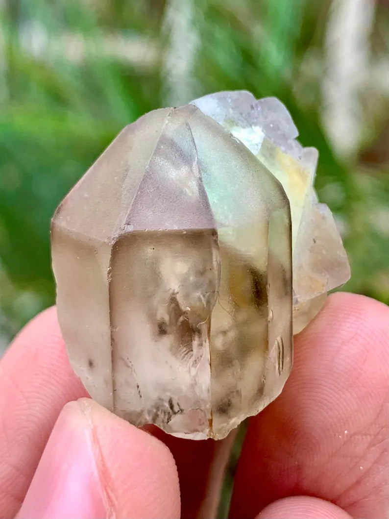 Bicolor Pink and Green Fluorite Crystal with Quartz from Pakistan - 17 Gram
