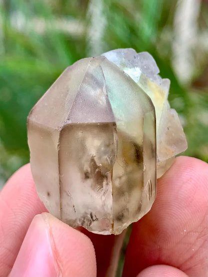 Bicolor Pink and Green Fluorite Crystal with Quartz from Pakistan - 17 Gram