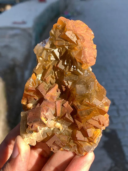 Rainbow SHade Yellow CUbic Fluorite Crystals Specimen from Pakistan - 142 Gram
