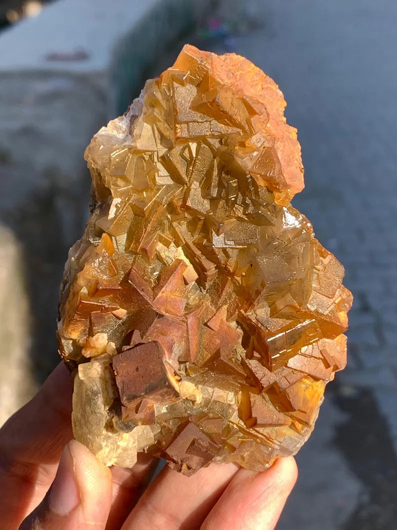 Rainbow SHade Yellow CUbic Fluorite Crystals Specimen from Pakistan - 142 Gram