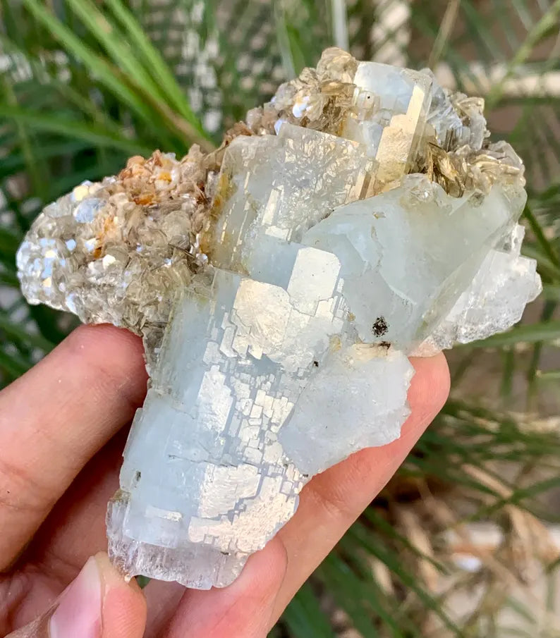 Stepwise Blue Aquamarine Crystal with Mica from Pakistan - 146 Gram