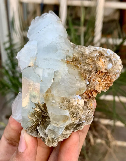 Stepwise Blue Aquamarine Crystal with Mica from Pakistan - 146 Gram