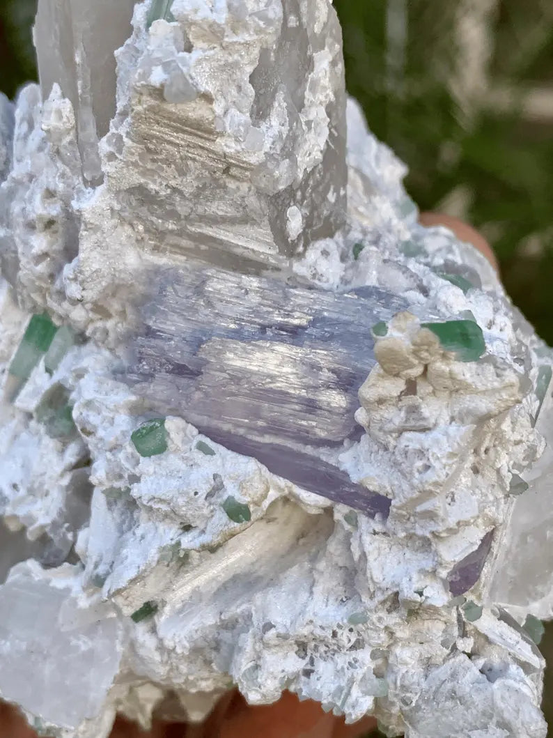 FLuorescent Purple Pink Kunzite with Tourmalines and Quartz Specimen from Afghanistan - 267 Gram