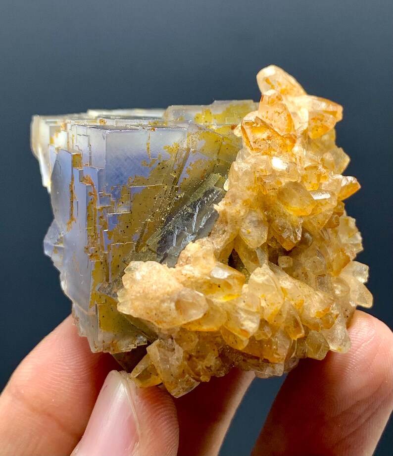 Cubic Purple Phantom FLuorite WIth Calcite from Pakistan - 86 Gram