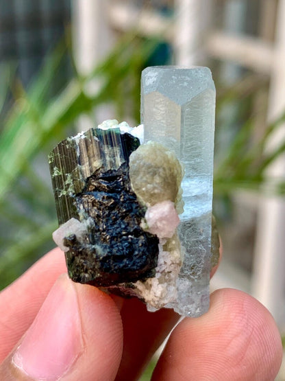 Transparent Blue Aquamarine with Tourmaline and Apatite from Pakistan - 18 Gram