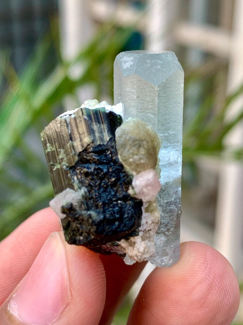 Transparent Blue Aquamarine with Tourmaline and Apatite from Pakistan - 18 Gram