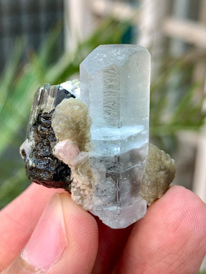 Transparent Blue Aquamarine with Tourmaline and Apatite from Pakistan - 18 Gram