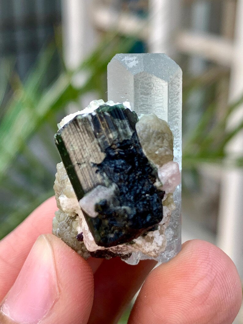 Transparent Blue Aquamarine with Tourmaline and Apatite from Pakistan - 18 Gram